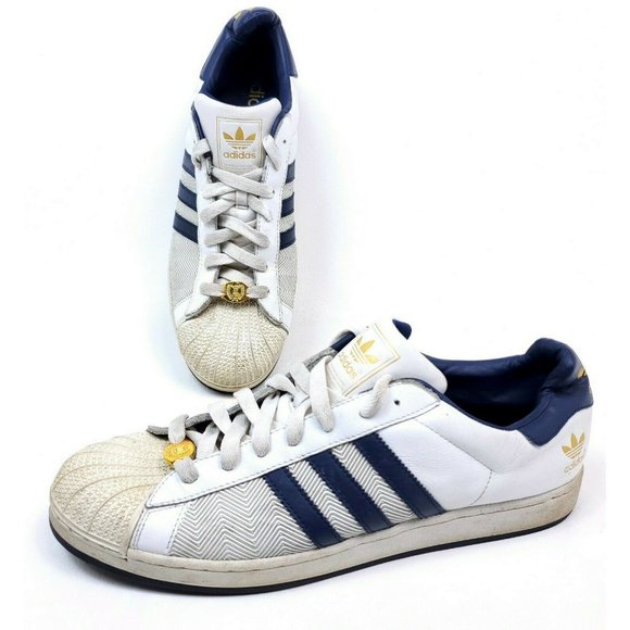 adidas men's superstar ii white blue leather shoes